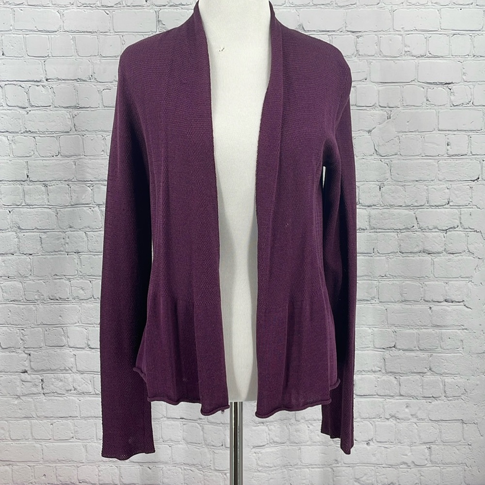 Eileen Fisher Italian Yarn XS Plum Cotton and Rayon Sweater Cardigan Basic